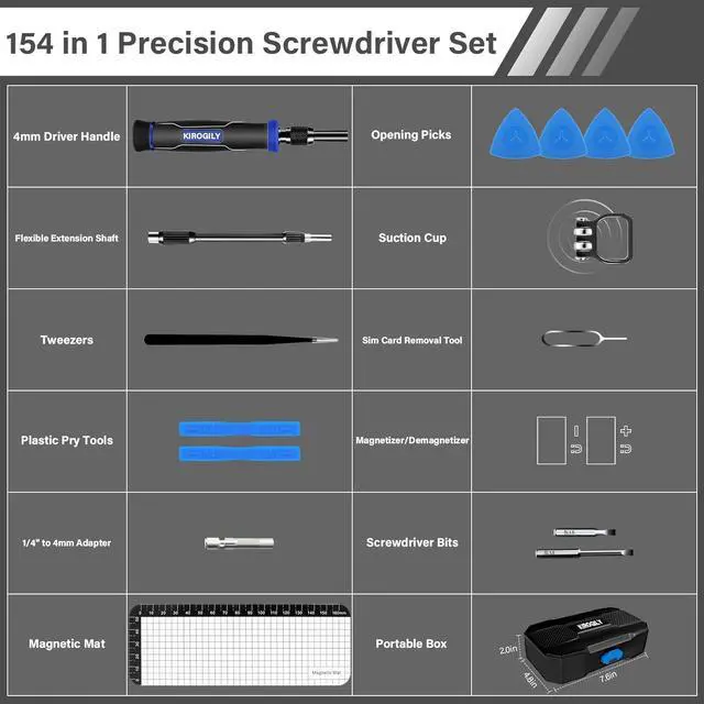 Alt view image 2 of 6 - KIROGILY Precision Screwdriver Set, 154 in 1 Small Screwdriver Set, Mini Screwdriver Magnetic Repair Tool Kit for Electronics Computer PC Laptop MacBook iPhone RC PS4 PS5 Nintendo XboxBlue