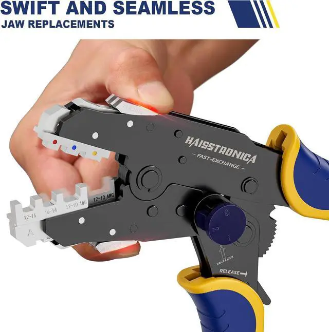 Alt view image 3 of 6 - 8PCS Rapid Replace Ratchet Crimping Tool Set with Pressure Regulating, Automatic Wire Stripper Heat Shrink, Non-Insulated, Open Barrel, Solar, Ferrule Connectors