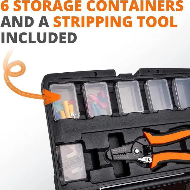 Alt view image 6 of 7 - Crimping Tool Set 8 PCS - Ratcheting Wire Crimper - Heat Shrink, Non-Insulated, Open Barrel, Flag, Ferrule Connectors