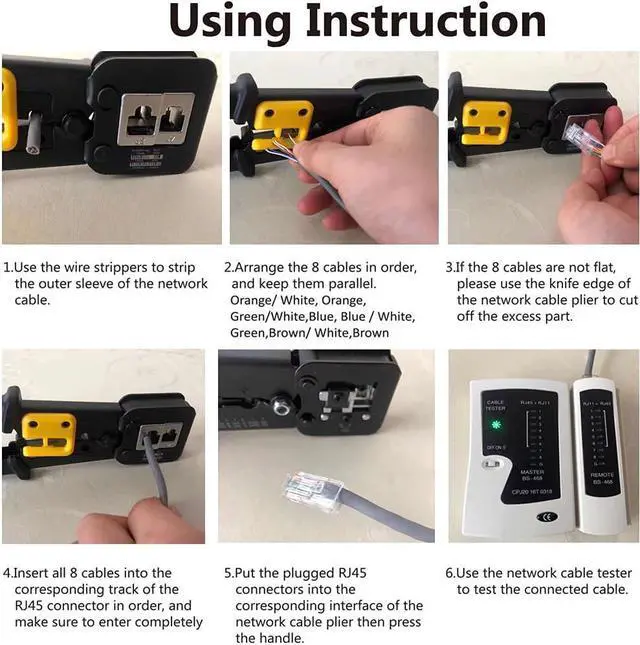 Alt view image 3 of 6 - LEATBUY Network Crimp Tool Kit for RJ45/RJ11/RJ12/CAT5/CAT6/Cat5e/8P, Professional Crimper Connector Stripper Cutter, Computer Maintenance Lan Cable Pliers Tester Repair Set (Black)