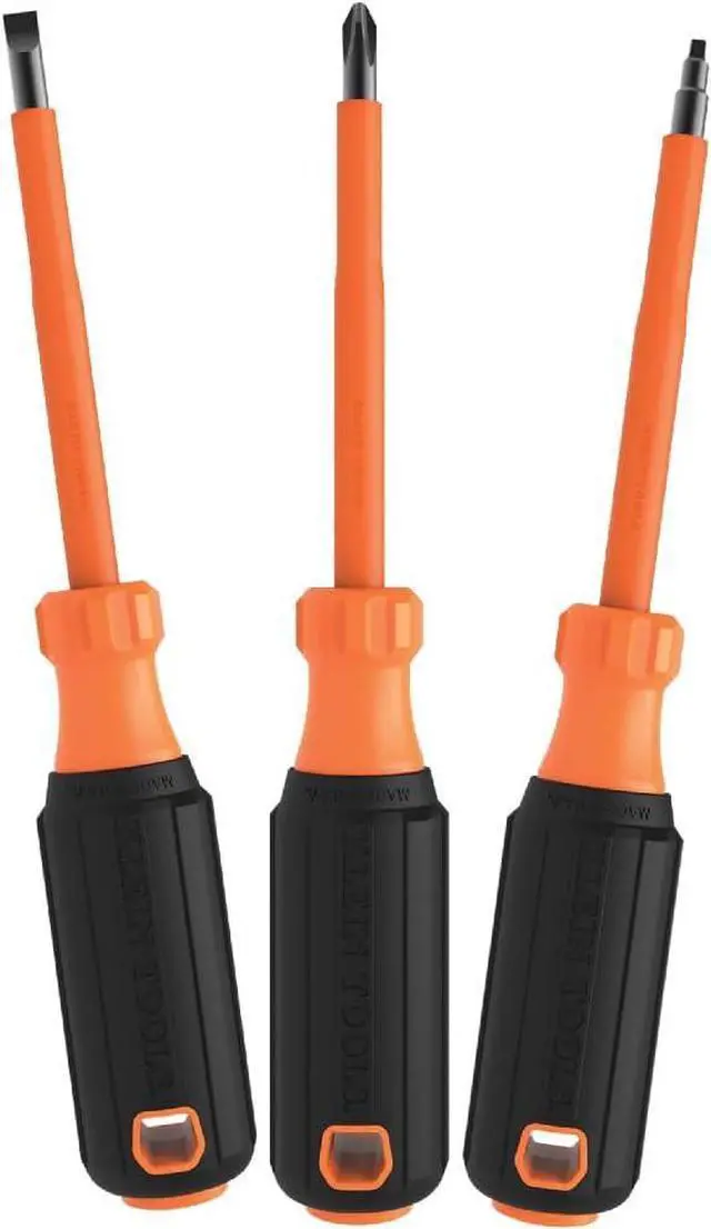 Main image of 85073INS Insulated Screwdriver Set Made in USA features 1000V Phillips Slotted and Square Tips Cushion Grip Handles 3-Piece