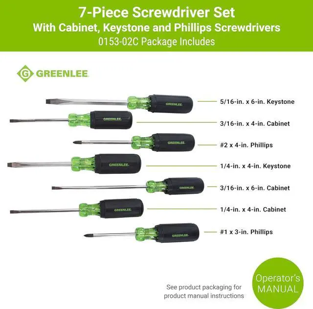 Alt view image 3 of 7 - 0153-02C 7-Piece Screwdriver Set with Cabinet Keystone and Phillips