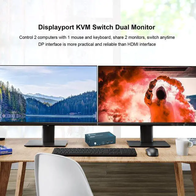 Alt view image 5 of 7 - Steetek USB 3.0 Displayport KVM Switch Dual Monitor, 4K@60Hz 2 Monitors 2 Computers DP KVM Switch, 2 in 2 Out Displayport kvm with USB 3.0 Port, Button Switch, with 4 DP and 2 USB 3.0 Cables