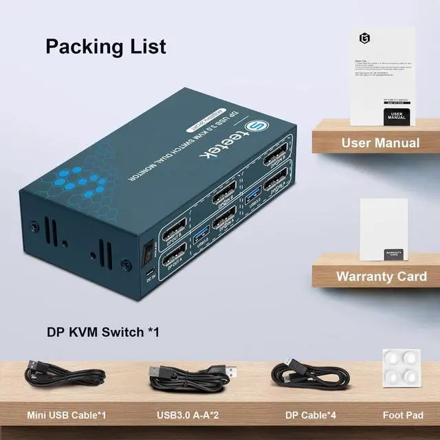 Alt view image 7 of 7 - Steetek USB 3.0 Displayport KVM Switch Dual Monitor, 4K@60Hz 2 Monitors 2 Computers DP KVM Switch, 2 in 2 Out Displayport kvm with USB 3.0 Port, Button Switch, with 4 DP and 2 USB 3.0 Cables