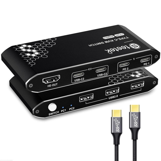 thumbnail image 2 of Steetek Dual Monitor KVM Switch - 2 Computers To 2 Monitors With USB 3.0 Hub, 4K@60Hz, Wired Remote 2 of 10