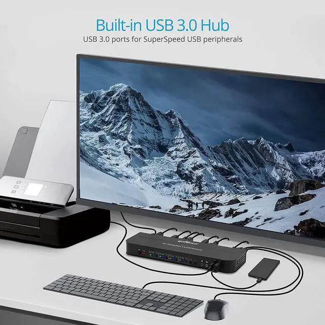 Alt view image 7 of 7 - gofanco 4 Port DisplayPort KVM Switch with USB 3.0  DisplayPort 1.4, 4K @60Hz 4:4:4, HDR, HDCP 2.2/1.4, USB Keyboard/Mouse, USB 3.0 Hub, MIC in, Stereo Out, IR Remote, Hotkeys (KVMDP-4P)