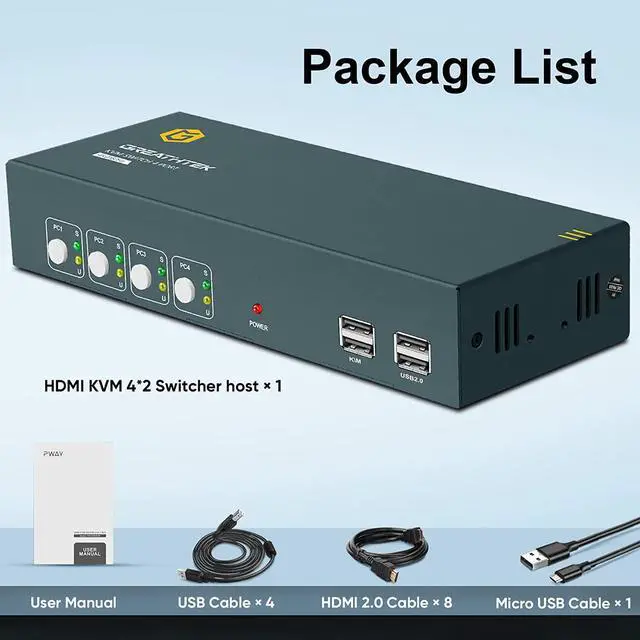 Alt view image 7 of 7 - KVM Switch 4 Computers Dual Monitors, 4 Port KVM Switch HDMI 4K@60Hz, KVM Switches USB 2.0, KVM Switch HDMI 4 Port, Button Switch and Hotkey Switch, Plug and Play, KVM Switch 4 Computers 2 Monitors