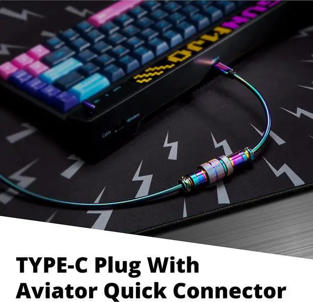 Alt view image 3 of 6 - GUNMJO Pro 304 Stainless Steel Straight USB C Cable for Gaming Keyboard, Mechanical Keyboard Cable with Detachable Metal Aviator for Computer Keyboard, 1.6M USB-C to USB-A, Chroma Color