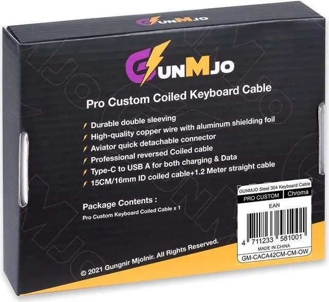 Alt view image 6 of 6 - GUNMJO Pro 304 Stainless Steel Straight USB C Cable for Gaming Keyboard, Mechanical Keyboard Cable with Detachable Metal Aviator for Computer Keyboard, 1.6M USB-C to USB-A, Chroma Color