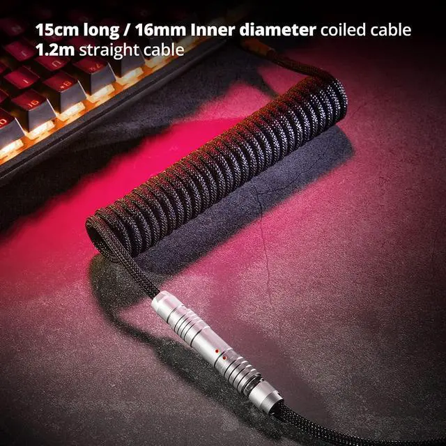 Alt view image 5 of 7 - GunMjo Pro Custom Coiled USB C Cable for Gaming Keyboard, Double-Sleeved Mechanical Keyboard Cable with Slim Type Detachable Metal Aviator, 1.5M USB-C to USB-A, Classic Black Color
