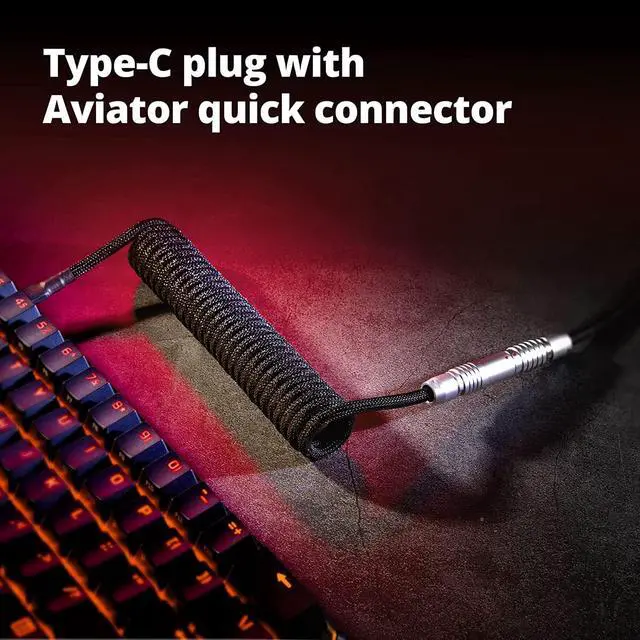 Alt view image 4 of 7 - GunMjo Pro Custom Coiled USB C Cable for Gaming Keyboard, Double-Sleeved Mechanical Keyboard Cable with Slim Type Detachable Metal Aviator, 1.5M USB-C to USB-A, Classic Black Color