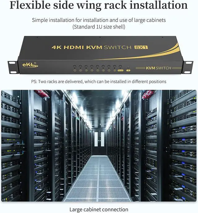 Alt view image 7 of 7 - eKL KVM Switch, 8 Port v1.4 HDMI KVM Switch Supports Hotkeys Swapping 4K@30Hz 1080p 3D, 8 in 1 Out 8 PCs Sharing with One Set of Keyboard and Mouse