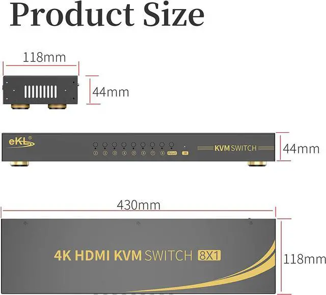 Alt view image 6 of 7 - eKL KVM Switch, 8 Port v1.4 HDMI KVM Switch Supports Hotkeys Swapping 4K@30Hz 1080p 3D, 8 in 1 Out 8 PCs Sharing with One Set of Keyboard and Mouse