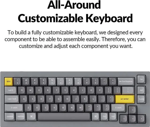 Alt view image 4 of 7 - Keychron Q2 Wired Custom Mechanical Keyboard, QMK/VIA Programmable Macro, Full Aluminum, Hot-Swappable Gateron G Pro Brown Switch, 65% Layout Double Gasket Compatible with Mac and Windows - Grey