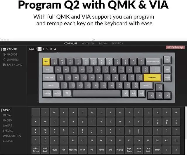 Alt view image 5 of 7 - Keychron Q2 Wired Custom Mechanical Keyboard, QMK/VIA Programmable Macro, Full Aluminum, Hot-Swappable Gateron G Pro Brown Switch, 65% Layout Double Gasket Compatible with Mac and Windows - Grey