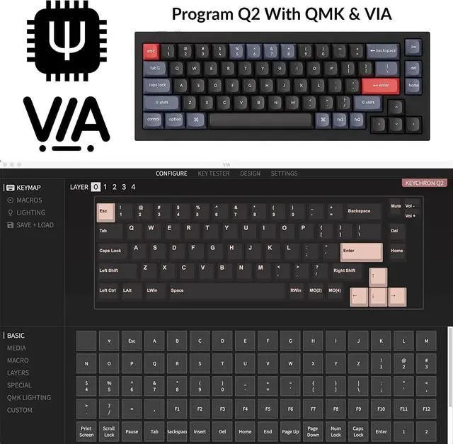Alt view image 5 of 7 - Keychron Q2 Wired Custom Mechanical Keyboard, QMK/VIA Programmable Macro, Full Aluminum, Hot-Swappable Gateron G Pro Brown Switch, 65% Layout Double Gasket Compatible with Mac and Windows - Black