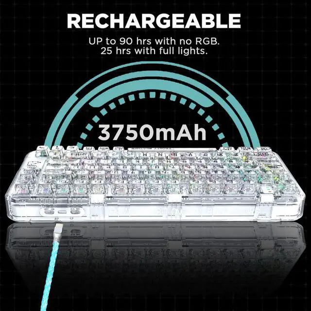 Alt view image 4 of 7 - coolkiller Mechanical Keyboard, Rechargeable Wireless Gaming Keyboard with RGB Backlit, Hot Swappable Keyboard with Gasket Structures for Windows/Mac, 75% Design, CK75 (White, Ice Switches)