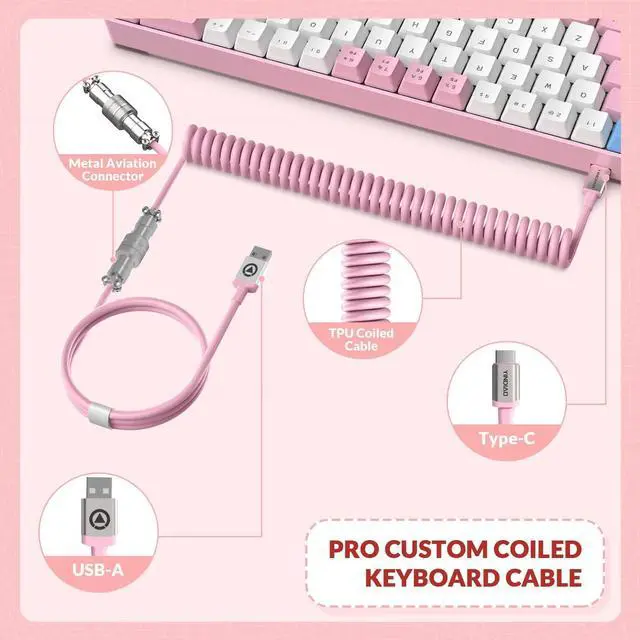 Alt view image 6 of 7 - T8 60% Gaming Keyboard,68 Keys Compact Mini Wired Mechanical Keyboard with 18 Chroma RGB Backlit,Blue Switch,USB C Coiled Keyboard Cable,for PC,Laptop,Mac,PS4,Xbox-Pink