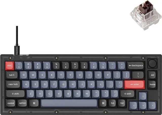 Main image of Keychron V2 Wired Custom Mechanical Keyboard Knob Version, 65% Layout QMK/VIA Programmable with Hot-swappable Keychron K Pro Brown Switch Compatible with Mac Windows Linux (Frosted Black-Translucent)