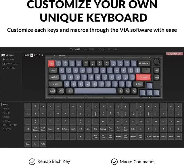 Alt view image 4 of 7 - Keychron V2 Wired Custom Mechanical Keyboard Knob Version, 65% Layout QMK/VIA Programmable with Hot-swappable Keychron K Pro Brown Switch Compatible with Mac Windows Linux (Frosted Black-Translucent)