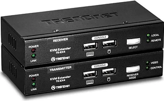 Main image of TRENDnet KVM Extension Kit, Extend Keyboard/Video/Mouse Controls, up to 100 Meters (328 ft.), Hot-Keys, Transmitter, Receiver, PS/2, VGA, TK-EX4