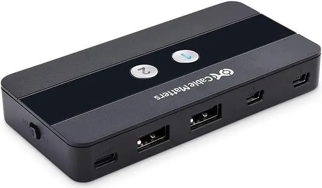 Alt view image 7 of 7 - Cable Matters USB 2.0 Switch Hub USB Sharing Switch for 2 Computers and 4 USB Peripherals - Button or Wireless Remote Control Swapping