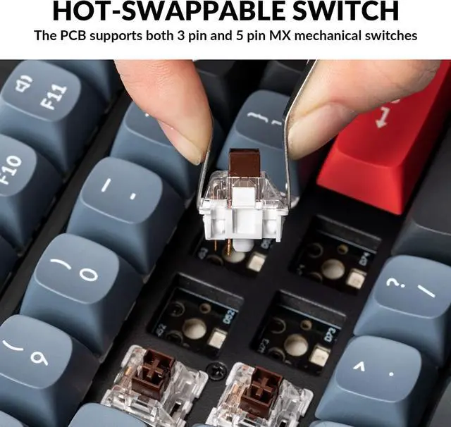 Alt view image 2 of 7 - Keychron V6 Wired Custom Mechanical Keyboard Knob Version, Full-Size QMK/VIA Programmable with Hot-swappable Keychron K Pro Brown Switch Compatible with Mac Windows Linux (Frosted Black-Translucent)