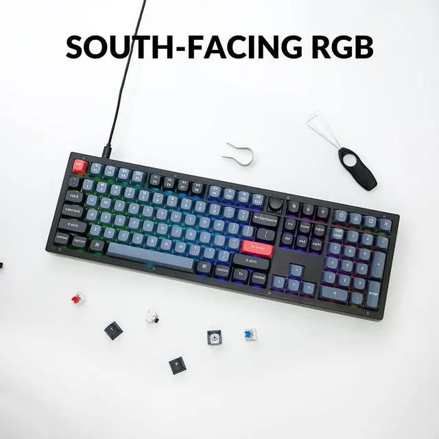 Alt view image 6 of 7 - Keychron V6 Wired Custom Mechanical Keyboard Knob Version, Full-Size QMK/VIA Programmable with Hot-swappable Keychron K Pro Red Switch Compatible with Mac Windows Linux (Frosted Black-Translucent)