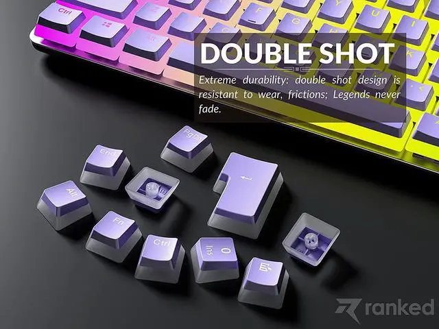 Alt view image 5 of 7 - Ranked Pudding v2 PBT Keycaps | 145 Double Shot Translucent ANSI US & ISO Layout | OEM Profile for Full Size, TKL, 75%, 65% and 60% RGB Mechanical Gaming Keyboard (Lavender)