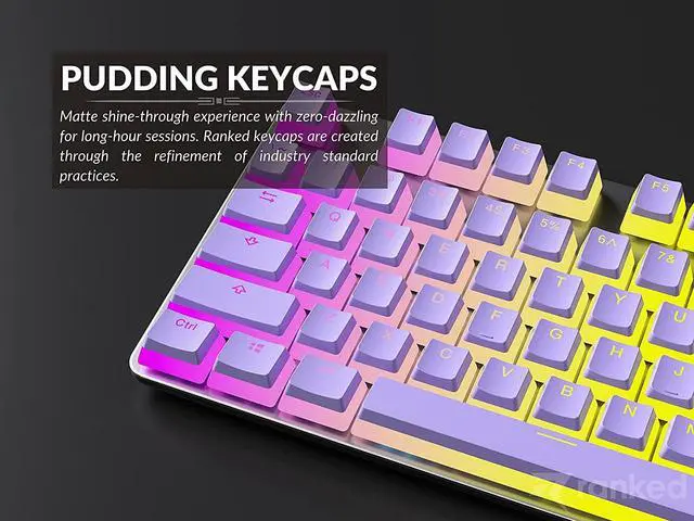 Alt view image 3 of 7 - Ranked Pudding v2 PBT Keycaps | 145 Double Shot Translucent ANSI US & ISO Layout | OEM Profile for Full Size, TKL, 75%, 65% and 60% RGB Mechanical Gaming Keyboard (Lavender)