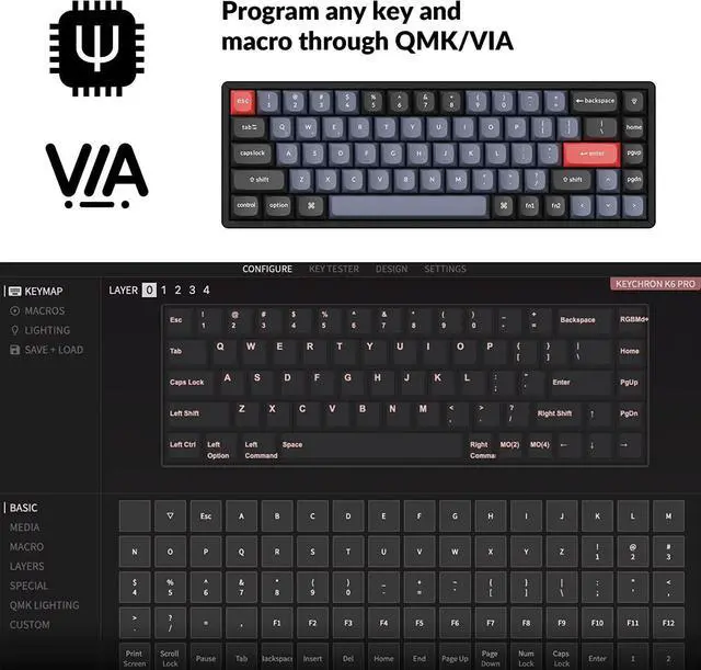 Alt view image 2 of 7 - Keychron K6 Pro Wireless Custom Mechanical Keyboard, QMK/VIA Programmable Macro, Hot-Swappable Keychron K Pro Brown Switch, 65% Layout Aluminum RGB Backlit Office Gaming Keyboard for Mac Windows Linux
