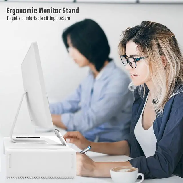 Alt view image 4 of 6 - OImaster Monitor Stand Riser, Foldable Computer Monitor Riser, Adjustable Length Computer Stand and Storage Drawer & Pen Slot, Phone Stand Compatible Computer, Desktop, Laptop, Save Space (White)