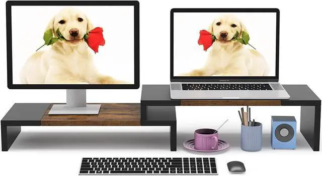Main image of WESTREE Dual Monitor Stand - Riser 2 Shelf Computer with Adjustable Length and Angle, Stands for Monitors, Desktop Organizer PC, Computer, Laptop