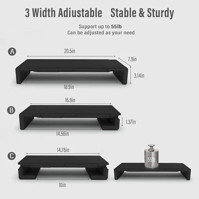 Alt view image 3 of 7 - OImaster Monitor Stand Riser, Foldable Computer Monitor Riser, Adjustable Length Computer Stand and Storage Drawer & Pen Slot, Phone Stand Compatible Computer, Desktop, Laptop, Save Space (Black)