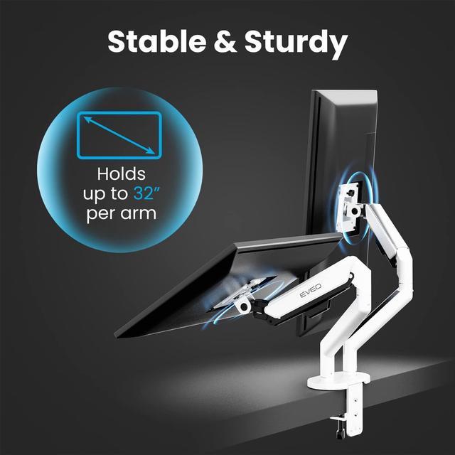 EVEO Premium Dual Monitor Stand 14-32,Dual Monitor Mount VESA Bracket, Adjustable  Gas Spring Monitor Stand for Desk Screen - Full Motion Dual Monitor Arm-Computer  Monitor Stand for 2 Monitors -White 