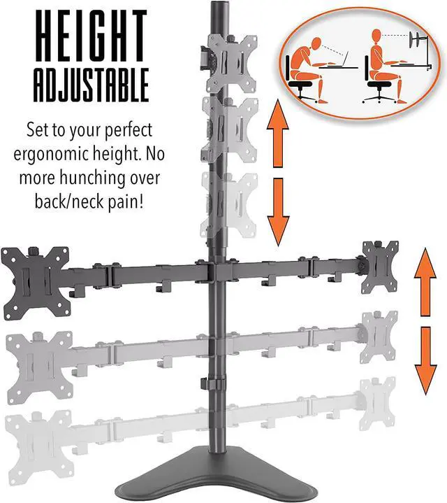 Alt view image 2 of 7 - Stand Steady Triple Monitor Desk Stand with Tabletop Base, for Home or Office Use, Height Adjustable Computer Monitor Stand with Full Articulation VESA Mounts, Fits Most LCD/LED Monitors 13-32 Inches