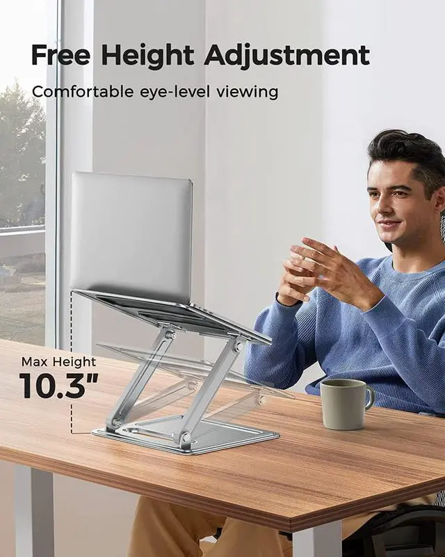Alt view image 2 of 7 - LORYERGO Adjustable Laptop Stand, Foldable Laptop Riser for 17.3inch Laptops, Portable Laptop Stand for Desk, Ergonomic Computer Notebook Stand Holds Up to 17.6lbs - Sliver