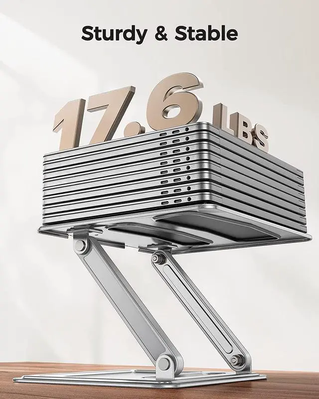 Alt view image 5 of 7 - LORYERGO Adjustable Laptop Stand, Foldable Laptop Riser for 17.3inch Laptops, Portable Laptop Stand for Desk, Ergonomic Computer Notebook Stand Holds Up to 17.6lbs - Sliver