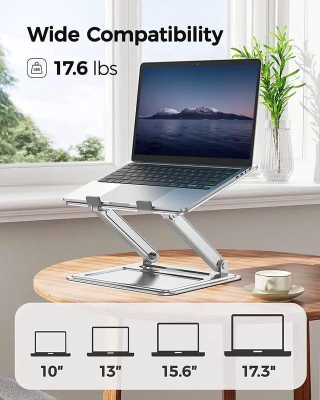 Alt view image 4 of 7 - LORYERGO Adjustable Laptop Stand, Foldable Laptop Riser for 17.3inch Laptops, Portable Laptop Stand for Desk, Ergonomic Computer Notebook Stand Holds Up to 17.6lbs - Sliver