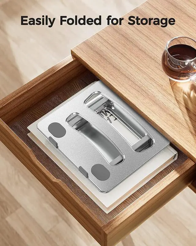 Alt view image 6 of 7 - LORYERGO Adjustable Laptop Stand, Foldable Laptop Riser for 17.3inch Laptops, Portable Laptop Stand for Desk, Ergonomic Computer Notebook Stand Holds Up to 17.6lbs - Sliver