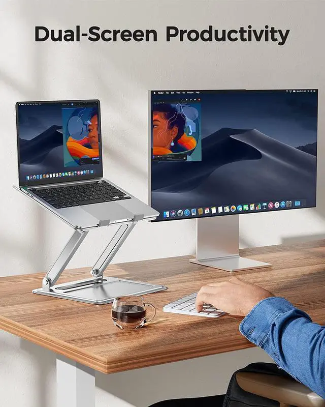 Alt view image 7 of 7 - LORYERGO Adjustable Laptop Stand, Foldable Laptop Riser for 17.3inch Laptops, Portable Laptop Stand for Desk, Ergonomic Computer Notebook Stand Holds Up to 17.6lbs - Sliver