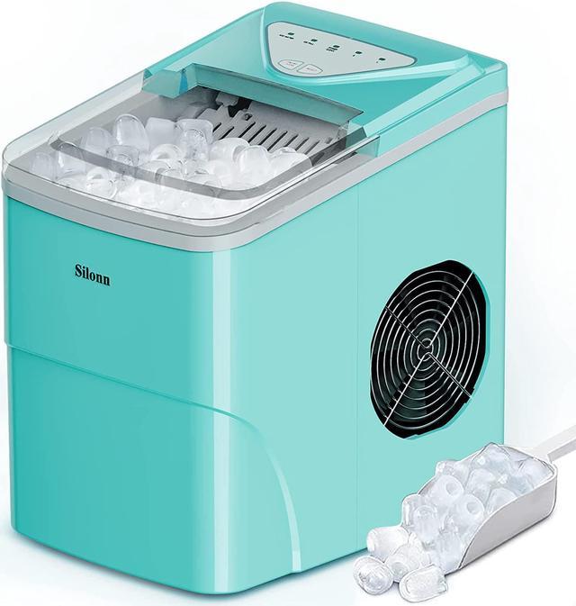 Silonn Ice Makers Countertop, 9 Cubes Ready in 6 Mins, 26lbs in 24Hrs, Self-Cleaning Ice Machine, 2 Sizes of Bullet Ice, Silver