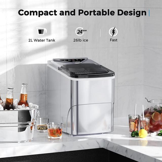 Ice Makers Countertop, 9 Cubes Ready in 6 Mins, 26lbs/24Hrs Self-Cleaning  Portable Ice Machine with Ice Scoop and Basket, 2 Sizes of Pebble Ice for  Home Bar Camping RV(Silver) 