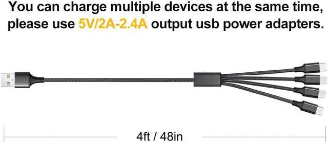 Alt view image 7 of 7 - Multi Charging Cable 2Pack 4FT 4 in 1 Charging Cable for Multiple Devices Braided Universal Phone Charger Cord with Type-C Micro USB IP Port for iPhone16/15/14/Android Phones and More