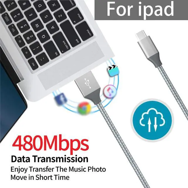 Alt view image 5 of 6 - 10Ft USB to Type C Fast Charger Cable Cord for iPad Pro 12.9-inch (3rd 4th 5th Generations), iPad Pro 11-inch (1st 2nd 3rd Generations), New iPad Mini 6th & iPad Air 4th Generation Charging Cable