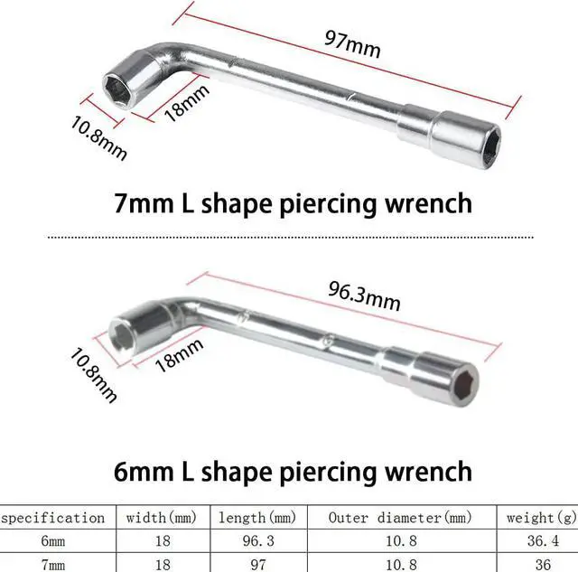 Alt view image 3 of 7 - 6mm 7mm L-Shaped Hexagonal Wrench Tool & 5 in 1 Multi-Function Wrench for Fixed Mk8 Ender 3 Brass Nozzle Included Copper Wire Toothbrush 3D Printer Accessories (5 Tools)