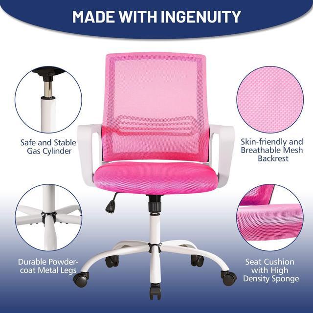 Office Chair, Home Office Desk Chairs, Swivel Desk Chair with Wheels  Student Roller Chair for College Study Mesh Task Chair Ergonomic Mid Back  for Adults Work, Pink 