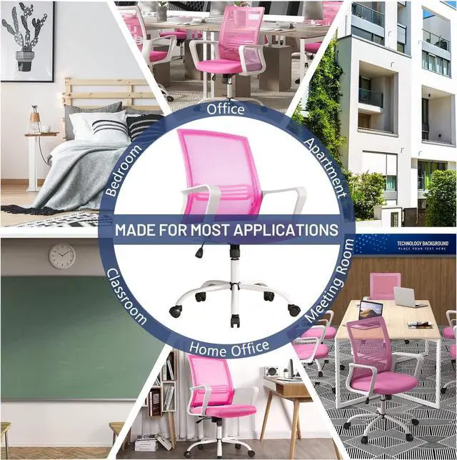 Alt view image 7 of 7 - Office Chair, Home Office Desk Chairs, Swivel Desk Chair with Wheels Student Roller Chair for College Study Mesh Task Chair Ergonomic Mid Back for Adults Work, Pink