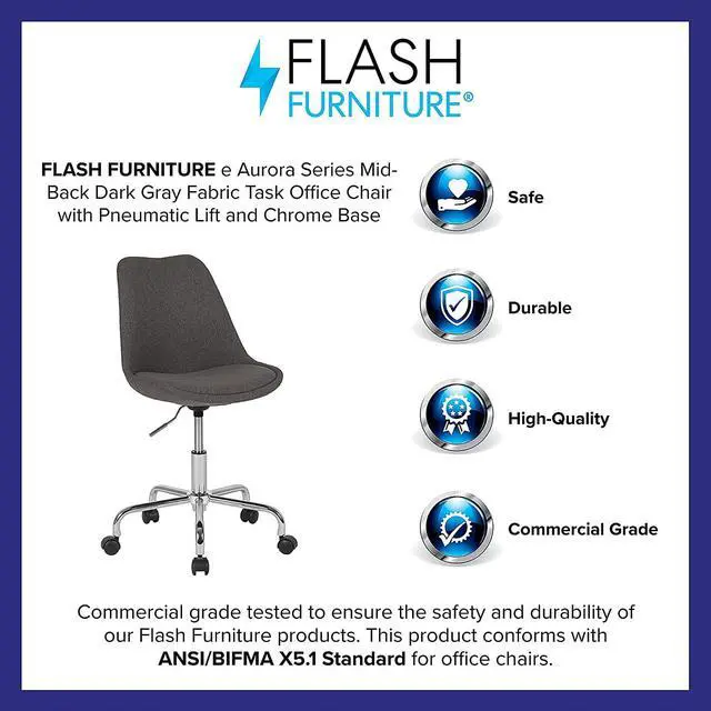 Alt view image 4 of 7 - Flash Furniture Aurora Series Mid-Back Dark Gray Fabric Task Office Chair with Pneumatic Lift and Chrome Base