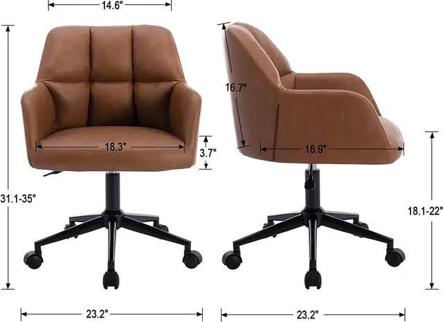 Alt view image 7 of 7 - Modern PU Leather Office Chair, Height Adjustable Comfy Desk Chair with Wheels, 18.3 Wide Swivel Armchair for Living Room Home Office Computer, Brown